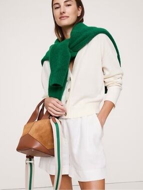 Banana Republic Brown Leather Crossbody Bag with Green-Striped Strap  SOLD OUT